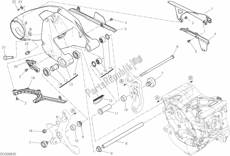 All parts for the Forcellone Posteriore of the Ducati Monster 1200 S USA 2017